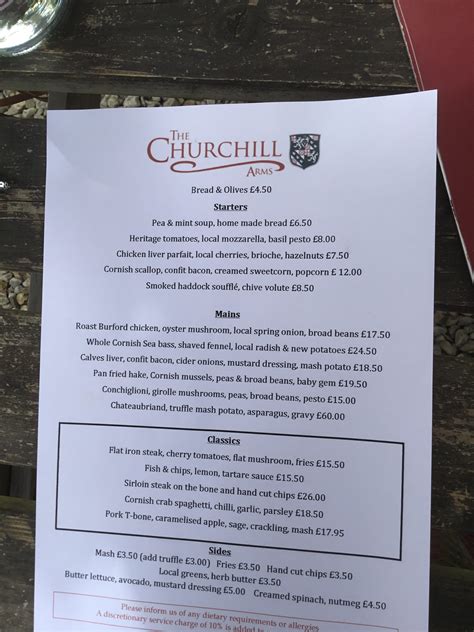 the churchill arms menu